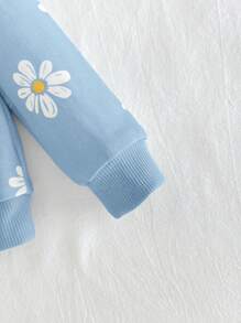 Cozy Pixies Baby Girl Floral Print Round Neck Ruffle Trim Raglan Sleeve Pullover Sweatshirt - Blue - View 4