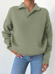 RueChic 素色落肩袖套頭毛衣 - 青檸色 - 查看 2