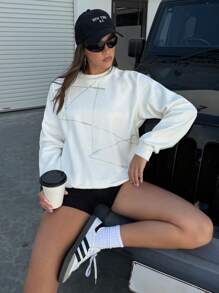 RueChic COTTON RHINESTONE DETAILED BLACK WHITE TOP - White - View 1