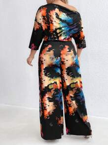 SHEIN LUNE Plus Size Women Color Block Cold Shoulder Jumpsuit
