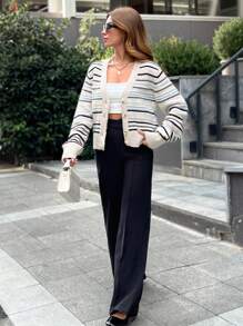 SHEIN Cottnline Women Front Button Long Sleeve Jacket, Basic Casual Outerwear - Multicolor - View 5