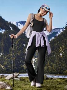 Gameset SHEIN Sport Solid Color Backless Jumpsuit Jumpsuit, Slim Fit - Black - View 2