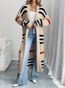 EMERY ROSE Áo khoác cardigan sọc kiểu phương Tây phối màu cổ điển thời trang dành cho nữ, thích hợp cho các ngày lễ và kỳ nghỉ - Nhiều màu - Xem 4