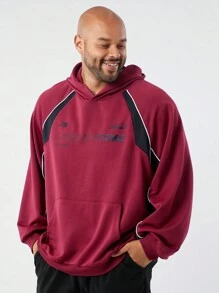 Manfinity NXTstreet Moletom com Capuz Solto e Casual com Estampa de Letra em Malha para Homens Plus Size