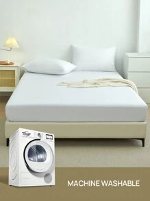 HONEYMOON Juego de ropa de cama de unicolor 2/3 piezas (2 piezas = 1 sábana bajera + 1 funda de almohada; 3 piezas = 1 sábana bajera + 2 fundas de almohada) - Funda de colchón de tela 100% poliéster, se ajusta a bolsillos de 9-12 pulgadas de profundidad, fundas de almohada sin rellenos, suave y transpirable, resistente al encogimiento, lavable a máquina - Tamaños T F Q K adecuados para el hogar y el dormitorio, esencial para la vuelta a la escuela, certificado Oeko-Tex, blanco - Blanco - Ver 8