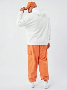 Mainfolk Setelan 2pcs Pria Ukuran Besar: Sweatshirt Longgar Bergambar Beruang dan Celana Jogger dengan Tali Pinggang, Pakaian Nyaman, Pakaian Musim Gugur - Putih - View 2