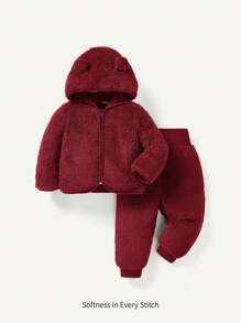 Cozy Pixies 2 peças Conjunto de Casaco com Capuz de Fleece e Calça Grossa para Bebê Menina