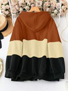 SHEIN LUNE 大码前拉链长袖纯色拼布休闲运动衫