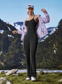 Gameset SHEIN Sport Solid Color Backless Jumpsuit Jumpsuit, Slim Fit - Black - View 10