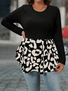 SHEIN LUNE Áo 2 trong 1 họa tiết da báo thường ngày cỡ lớn, mùa thu - màu đen - Xem 4