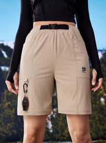 In My Nature 女式休闲按扣腰直筒徒步裤 - 卡其色 - 查看 9