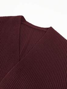 1件女士纯色休闲长袖灯笼袖针织开衫，秋冬季，长袖上衣，锚红色