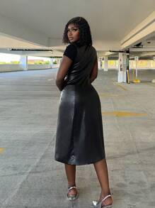 Zolique 女士 PU 黑色无袖长外套 - 黑色 - 查看 5