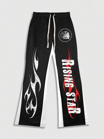 Street Life Herren lässige Jogginghose mit Farbblöcken, Buchstaben-Muster und Zugbund in der Taille