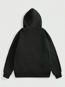 ROMWE MEN Street Life Men's Luminous Street Print Zip-Up Hoodie - Black - View 4