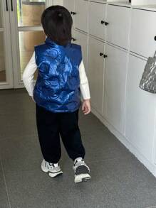 Kleine Jungen blauer Kragen mit lächelndem Gesicht, geprägtem Reißverschluss, kurze Weste, gepolsterter Mantel, geeignet für tägliche Lässig und Sportanlässe, Winter