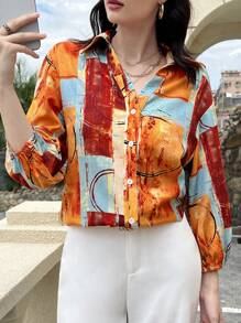 INAWLY Women's Autumn Full Print Dropped Shoulder Long Sleeve Loose Casual Fashion Shirt - Multicolor - View 1