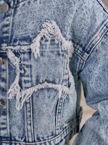 SHEIN Explorewe Áo khoác denim ngắn màu xanh nhạt phong cách Y2K cho bé gái tuổi teen - Rửa trung bình - Xem 6