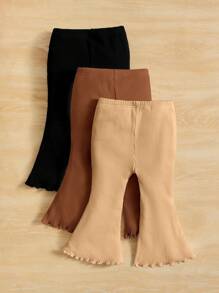 SHEIN Leap Crew 3pcs/Set Baby Girl Casual Ruffle Hem Flared Pants Outfit - Multicolor - View 2
