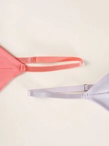 3pcs/Set Plus Size Solid Color Criss-Cross Wrap Spaghetti Strap Wireless Bras - Multicolor - View 4