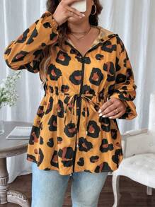 SHEIN LUNE Áo khoác dài có mũ trùm đầu họa tiết da báo cỡ lớn 1 mảnh - Rỉ Nâu - Xem 7