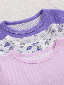 SHEIN 女婴圆领荷叶边下摆长袖上衣 - 彩色 - 查看 6