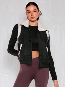 Zolique Women's Zip-Front Contrast Color Pocket Casual Padded Vest  Jacket, Winter Clothes - Black - View 7