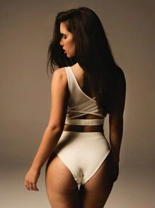 Athîral 2pcs/Set Women Mesh Patchwork Bra And Panty Set - White - View 2