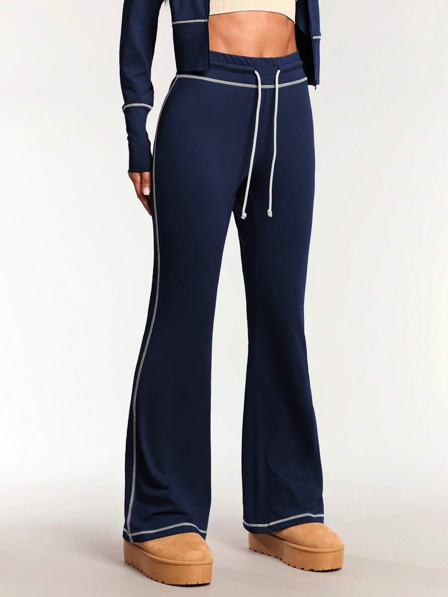 Forever 21 2-Tone Drawstring Waist Flare Leg Pants - Royal Blue - View 1