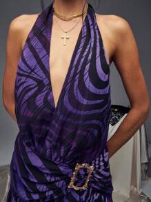 SHEIN Unity 紫色渐变色高开叉露背吊带连衣裙 - 彩色 - 查看 3