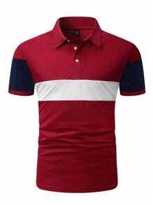 Manfinity Homme Camisa polo de manga corta con color contrastante de talla grande para hombre casual