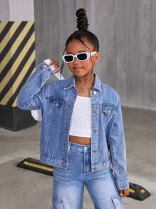 Sparklyn Tween Girl 休闲百搭牛仔夹克和外套套装，秋冬