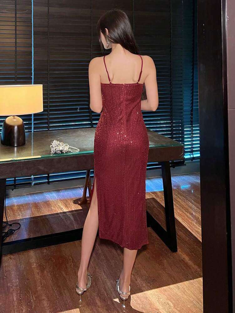 Women's Sequin Embellished Bodycon Midi Dress Prom Dress Party Women,Fall Clothes Homecoming Dresses Luxury Red Women Dresses Christmas Elegant Women Dresses New Year Eve Dress Sparkly Dress