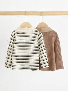 SHEIN 2 buc. Cămăși tricotate moi, respirabile și confortabile pentru bebeluși, potrivite pentru mai multe anotimpuri, cu material flexibil și elastic, pentru o mișcare fără restricții. Include două variante de culoare pentru a satisface diferitele preferințe ale bebelușului și ale părinților. - Multicolor - Vizualizare 2