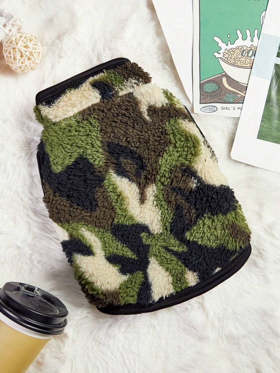 PETSIN 1pc Tie-Dye Camo Green Fleece Zipper Pet Dog Jacket