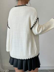 SHEIN Unity Cárdigan suelto de punto de mujer con cuello en V, mangas largas caídas y un solo botonadura para otoño/invierno - Albaricoque - Ver 2