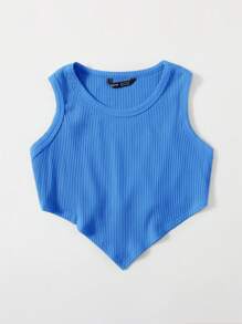 SHEIN EZwear Áo hai dây Bất đối xứng màu trơn Giải trí - Màu xanh lam - Xem 3