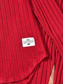 Sparklyn 2pcs Teen Girl Autumn Letter Graphic Hooded Sweatshirt And Ribbed Pants Set - Red - View 6