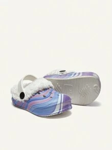 Cozy Pixies 1 双可爱有趣的卡通紫色纹理图案儿童花园拖鞋，秋冬季幼儿保暖室内家居鞋 - 紫色 - 查看 8