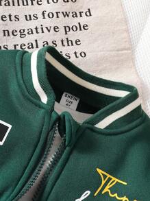 SHEIN Explorewe Young Boy's Casual Letter Print Color Block Baseball Jacket With Thermal Lined , Autumn Winter