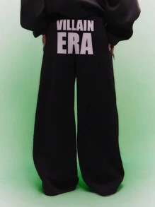 SUMWON WOMEN Villain Era Wide Leg Sweatpants Designer Streetwear Athleisure Loungewear Fall Winter Oversized Baggy Warm Elastic Waist Statement Pants Workout Gym Sports - Black - View 1