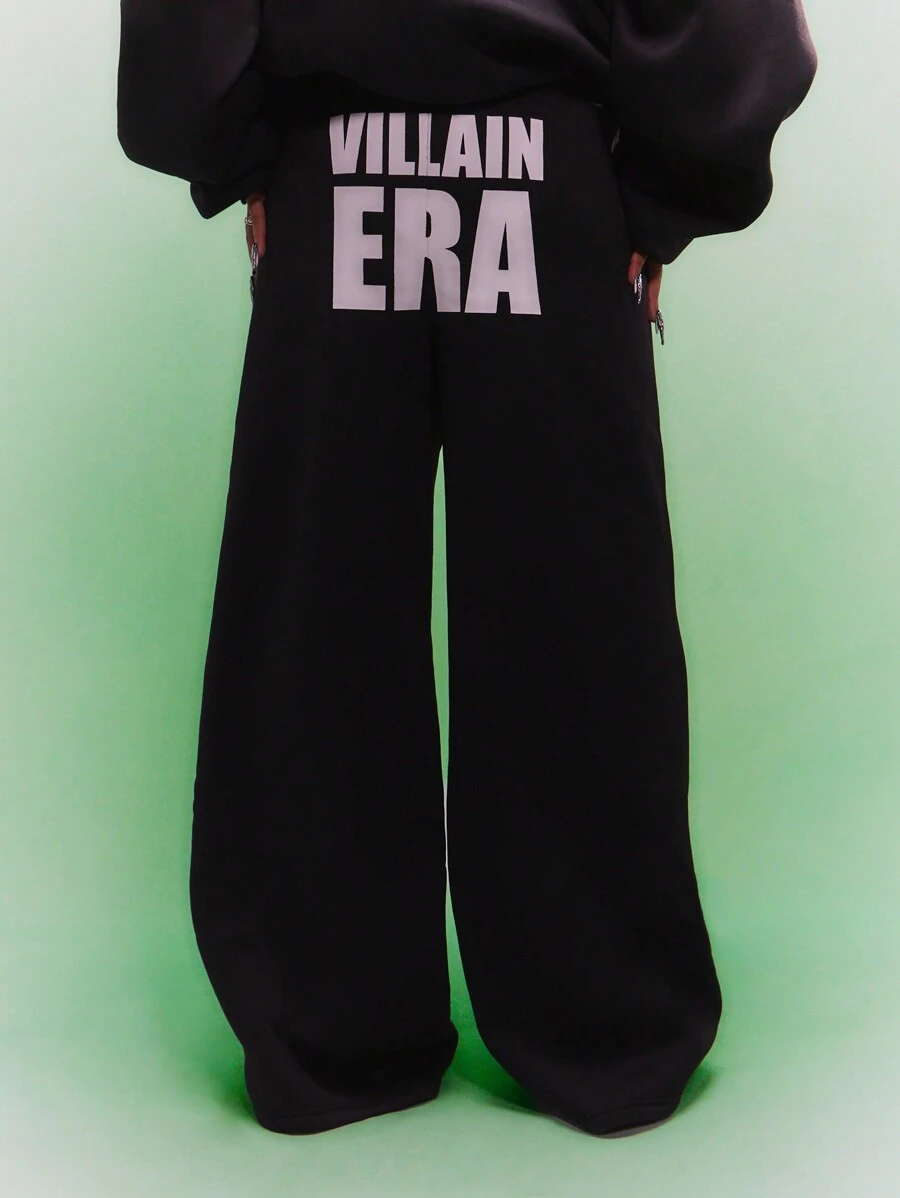 SUMWON WOMEN Villain Era Wide Leg Sweatpants Designer Streetwear Athleisure Loungewear Fall Winter Oversized Baggy Warm Elastic Waist Statement Pants Workout Gym Sports - Black - View 1