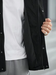 Manfinity Homme Áo khoác trùm đầu có dây rút màu trơn thường ngày cho nam, mùa thu - màu đen - Xem 6