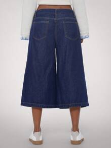 Forever 21 深蓝色水洗休闲宽松3/4长裤，春夏 - 藍色 - 查看 2