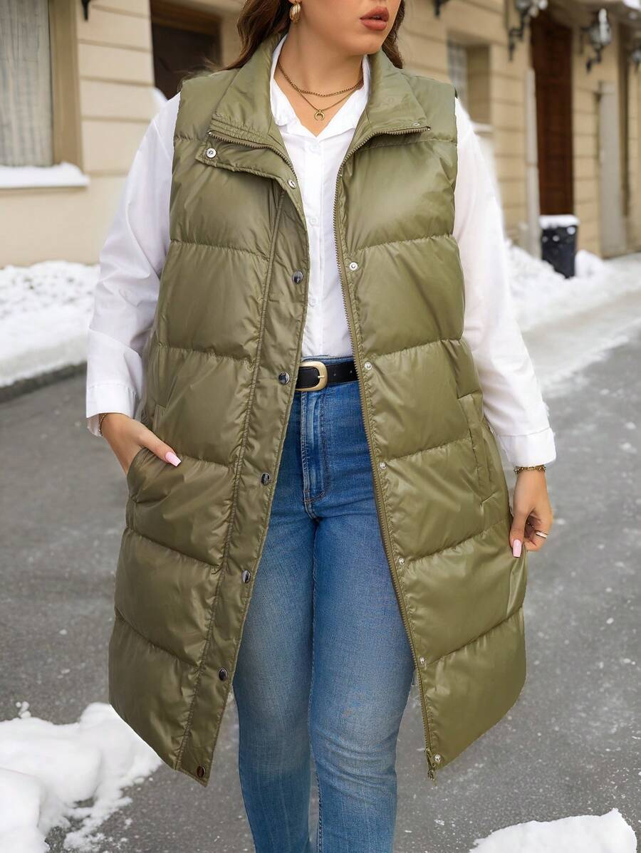 SHEIN LUNE Plus Size Long Down Vest  Down& Feathers Coat