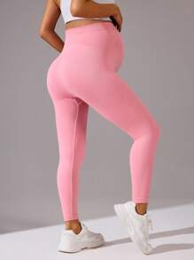 SHEIN Seamless Maternity Support Leggings/High Waisted & Tummy Control/High Capacity Belly Support - Coral Pink - View 2