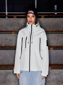 SHEIN Sports Regular Women's Sports Hooded Jacket With Zipper Pocketswinter Women Tops - White - View 1