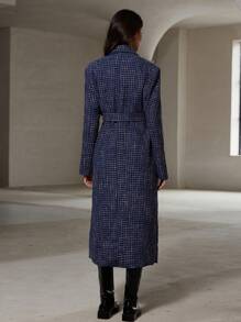 Aveloria Modichic 海军蓝格子奢华齐膝修身常规款女式秋冬季外套 - 藏蓝色 - 查看 2