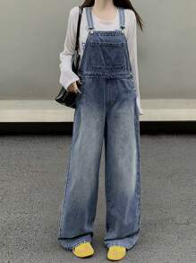 DAZY Women's Solid Color Casual Sleeveless Denim Jumpsuit With Pockets Overalls - Blue - View 2