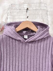 2pcs Teen Girl Autumn Letter Applique Hoodie Sweatshirt And Ribbed Pants Set - Mauve Purple - View 3